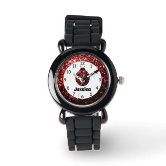 Red ladybug ladybird sparkles Custom name print Watch