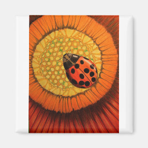 Red Ladybug On Flower Magnet