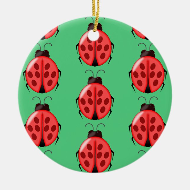 Red Ladybug Pattern Ceramic Ornament (Front)