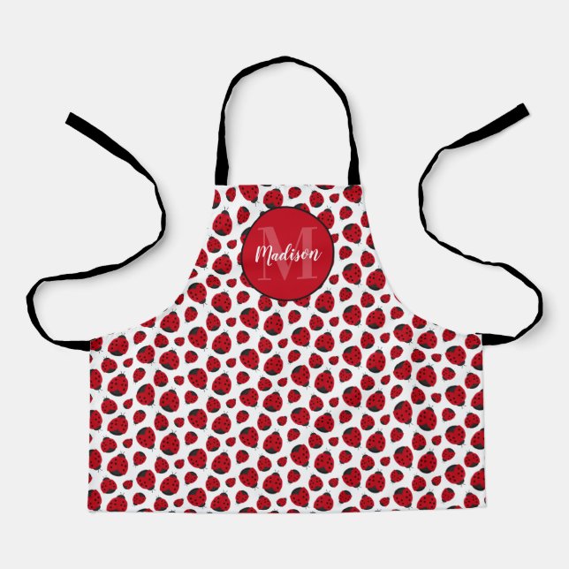 Red Ladybug Pattern Personalized Apron (Front)
