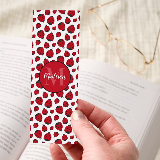 Red Ladybug Pattern Personalized Bookmarks (Hand)