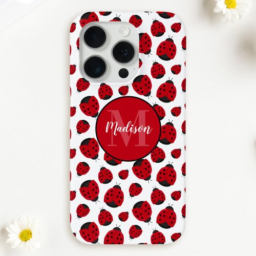 Red Ladybug Pattern Personalized iPhone 15 Pro Case