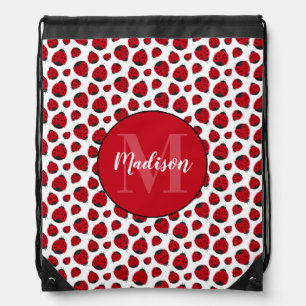 Red Ladybug Pattern Personalized Drawstring Bag