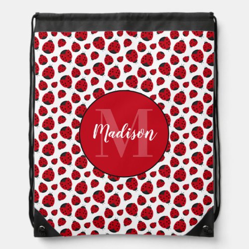 Red Ladybug Pattern Personalized Drawstring Bag