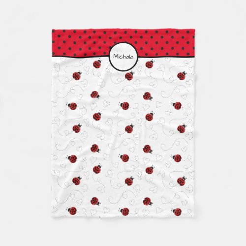 Red Ladybug Pattern Personalized Fleece Blanket