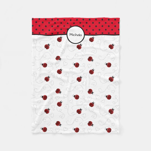 Red Ladybug Pattern Personalized Fleece Blanket (Front)