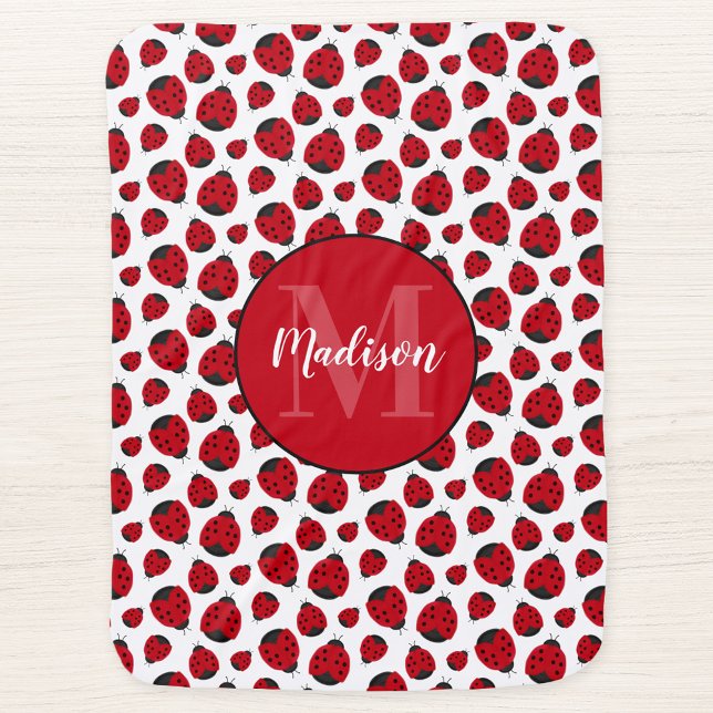 Red Ladybug Pattern Personalized Girl Baby Blanket (Creator Uploaded)