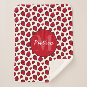 Red Ladybug Pattern Personalized Girl Sherpa Blanket