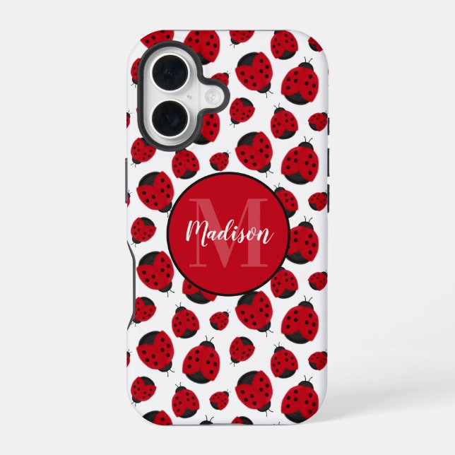 Red Ladybug Pattern Personalized iPhone Case (Back)