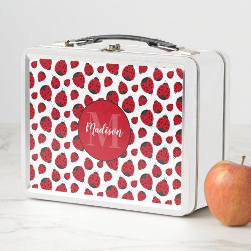 Red Ladybug Pattern Personalized Metal Lunch Box