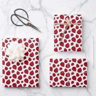 Red Ladybug Pattern Wrapping Paper Sheets