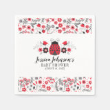 Red Ladybug Personalized Girl Floral Baby Shower Napkins
