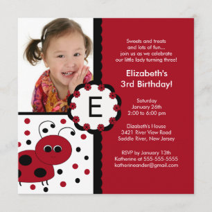 Red Ladybug Photo Birthday Invitation