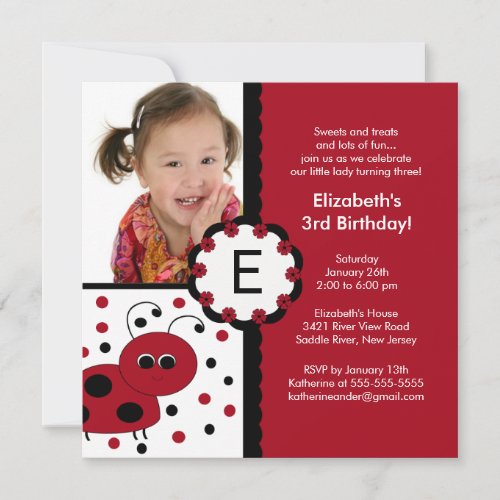 Red Ladybug Photo Birthday Invitation