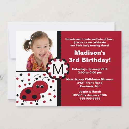 Red Ladybug Photo Birthday Invitation