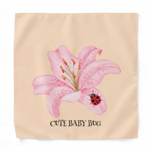 Red Ladybug pink Lily Flower custom name kid girl  Bandana