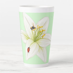 Red Ladybug pink Lily Flower custom name kid girl Latte Mug