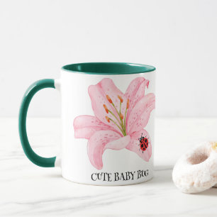 Red Ladybug pink Lily Flower custom name kid girl  Mug