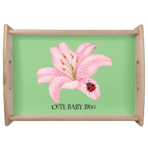 Red Ladybug pink Lily Flower custom name kid girl Serving Tray
