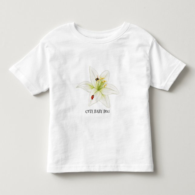 Red Ladybug pink Lily Flower custom name kid girl  Toddler T-shirt (Front)