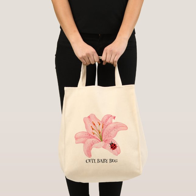 Red Ladybug pink Lily Flower custom name kid girl  Tote Bag (Front (Product))
