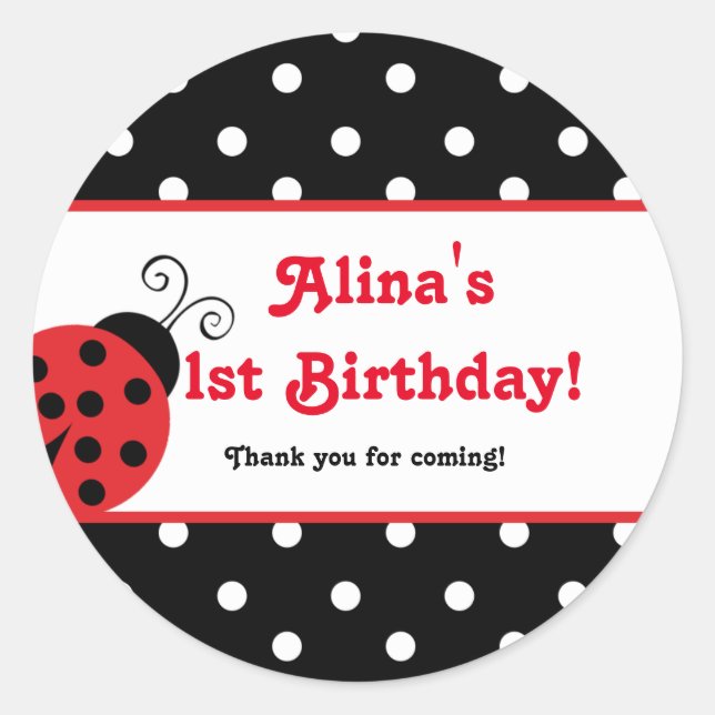 Red Ladybug polka dot party favor stickers (Front)