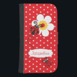 Red ladybug polka flower girls iPhone flap case<br><div class="desc">Cute original red ladybug / ladybird on a red polka flowers kids iphone case. Reads Jacqueline or you can personalize with your own name. Exclusively designed by Sarah Trett.</div>