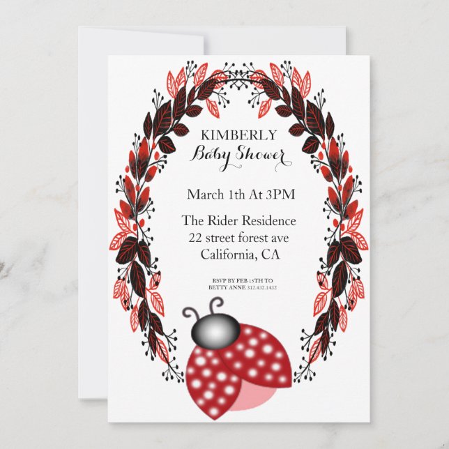Red Ladybug Red Leaves Baby Shower Invitations (Front)