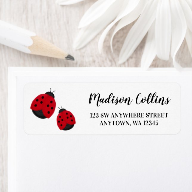 Red Ladybug Return Address Label (Insitu)