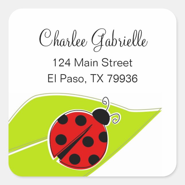 Red Ladybug Square Address Labels (Front)