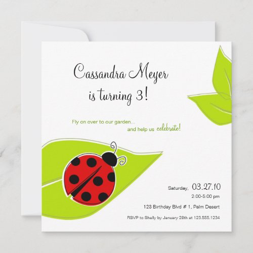 Red Ladybug Square Birthday Invitation