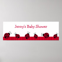 Red Ladybug Stripes Personalized Birthday Banner Poster