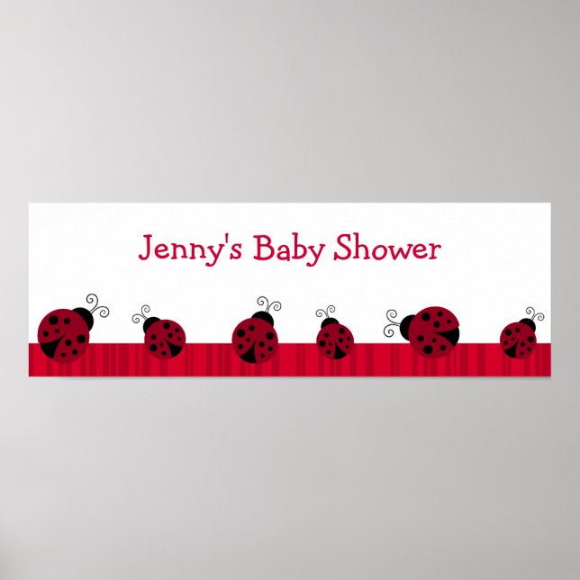 Red Ladybug Stripes Personalized Birthday Banner Poster (Front)