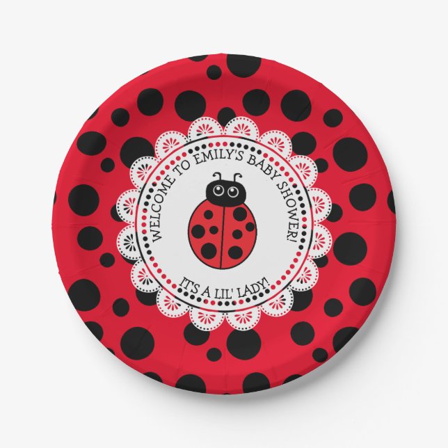 Red Ladybug Themed Baby Shower Paper Plates (Front)