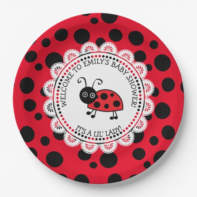 Red Ladybug Themed Baby Shower Paper Plates (Front)