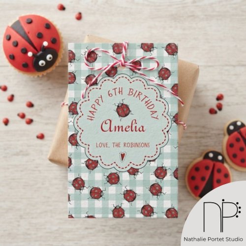 Red Ladybug Turquoise Gingham Gift Tags