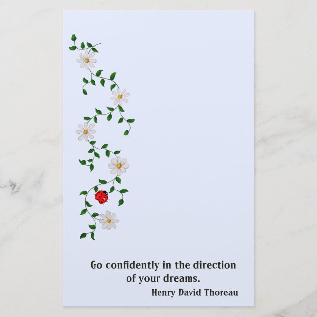 Red Ladybug, White Daisies, Encouragement Stationery (Front)