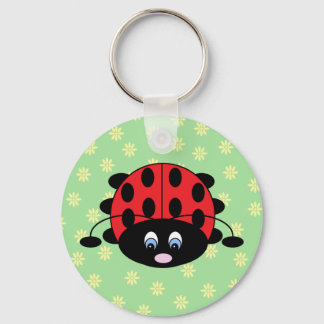 Red Ladybug with Flowers Keychain