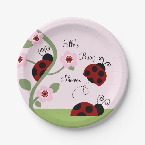 Red Ladybugs and Flowers Paper Plate