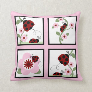 Red Ladybugs and Flowers Personalized Pillow