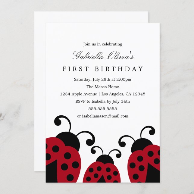 Red Ladybugs | Birthday Party Invitation (Front/Back)