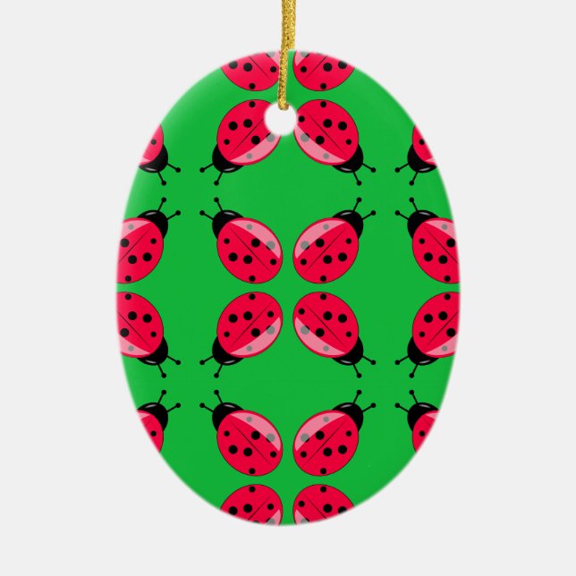 Red Ladybugs Ceramic Ornament (Front)