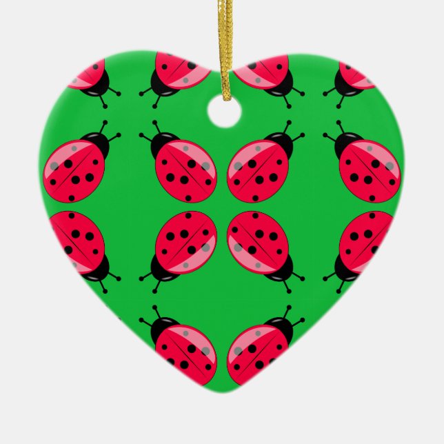 Red Ladybugs Ceramic Ornament (Front)