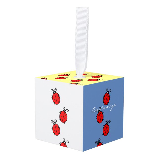 Red Ladybugs Crawling Thunder_Cove Cube Ornament (Front Angled)