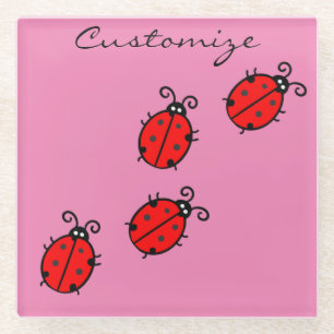 Red Ladybugs Crawling Thunder_Cove Glass Coaster