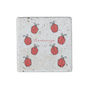 Red Ladybugs Crawling Thunder_Cove Stone Magnet