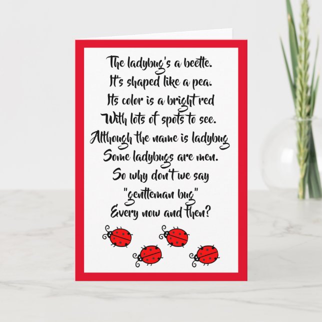 Red Ladybugs & Cute Poem Card (Front)