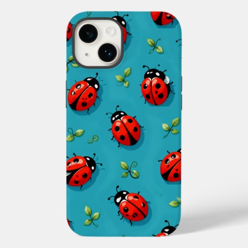 Red Ladybugs Lucky Pattern Sky Blue iPhone Case