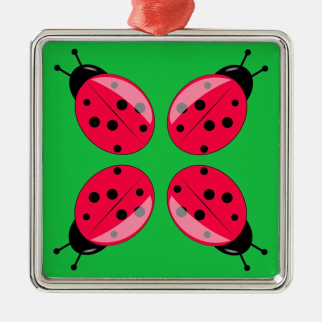 Red Ladybugs Metal Ornament (Front)