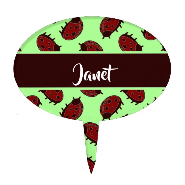Red ladybugs on green cake topper (Front)